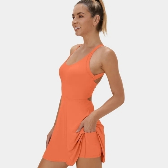 Halara backless cut out twisted side pocket ballet dress orange XS NWT - Picture 3 of 10